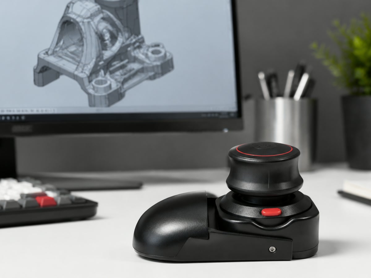 Wireless 3D CAD Mouse in a 3D modeling studio scene