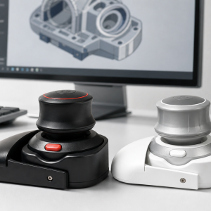 Wireless 3D CAD Mouse on a CAD workstation desk