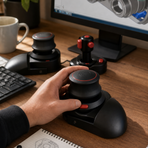 Wireless 3D CAD Mouse used beside a CAD workstation